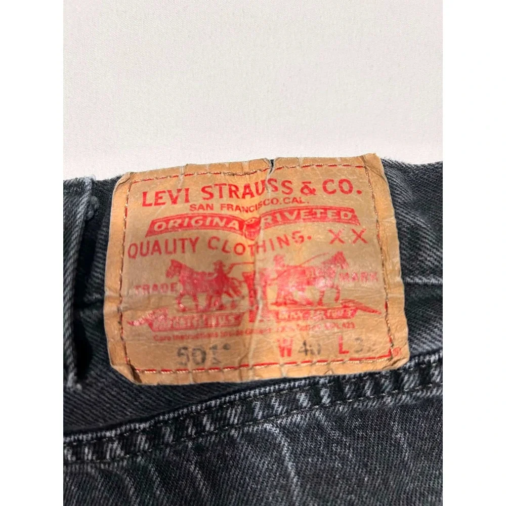 Levis 501 Original Fit Jeans Mens 40x32 Washed Black Straight Leg Button Fly